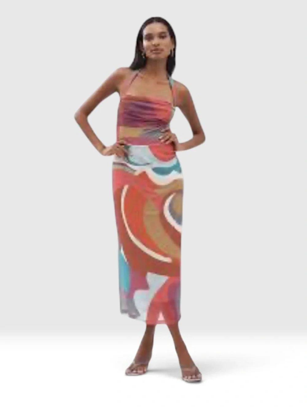Anthropologie Coral Multi Halter Midi Dress